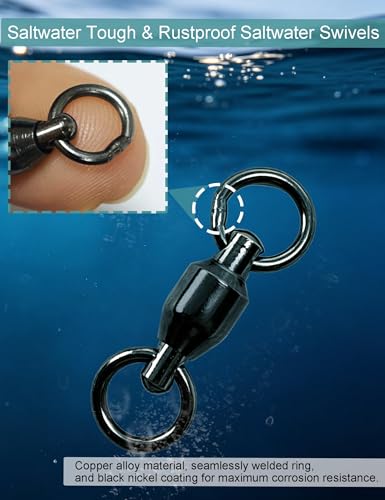 Avlcoaky Ball Bearing Swivel Fishing Swivels 46pcs/Box Heavy Duty Saltwater Swivels Stainless Steel Swivel Connectors Black Nickel Finish Trolling Swivels Terminal Tackle Barrel Swivel