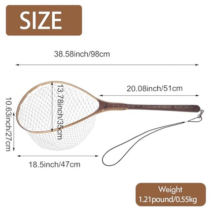 Aventik Fly Fishing Landing Trout Fishing Wooden Net with Magnet Release Soft Rubber Net Bag Catch & Release Great Protection for Fish - style: Long Handle/Small Hole Net