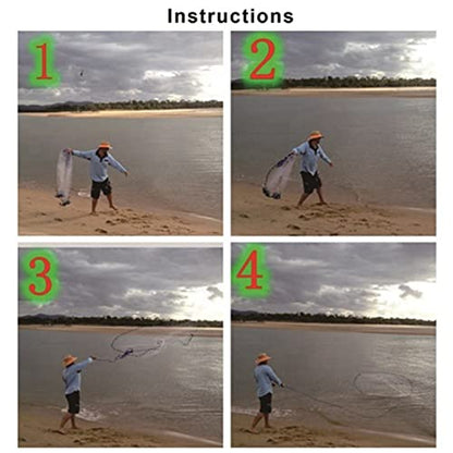 Cast Fishing Net with Aluminum Frame, 0.8 inch Mesh, 7.8-13.8 ft Diameter - color: White, size: Dia: 7.8FT (metal sinker)