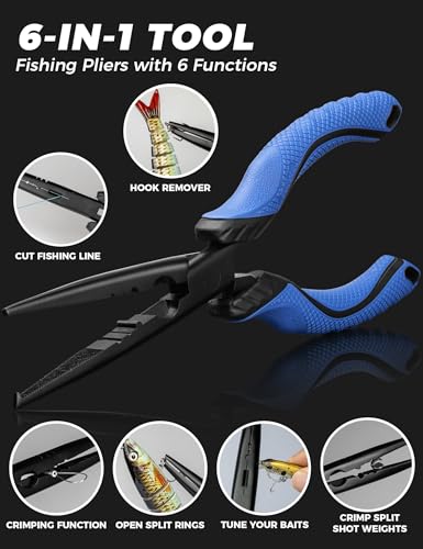 2PC Fishing Tool Kit - 7" Fillet Knife,Fishing Pliers,Multitool Hook Remover Fishing Pliers,Fishing Gear for Saltwater - color: 9.4"Fishing Pliers Blue