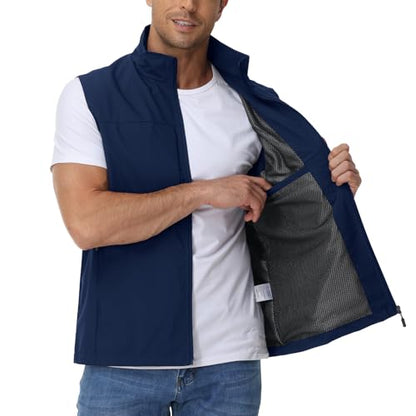 Eisctnd Mens Lightweight Quick Dry Vest Sleeveless Outdwear Utility Jacket | Utility Sleeveless Vest with Multi Pockets, Outerwear Hiking Fishing Photography Camping Travel Outdoor - color: Darkblue, size: Medium