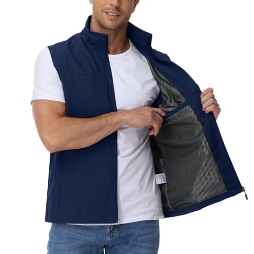 Eisctnd Mens Lightweight Quick Dry Vest Sleeveless Outdwear Utility Jacket | Utility Sleeveless Vest with Multi Pockets, Outerwear Hiking Fishing Photography Camping Travel Outdoor - color: Darkblue, size: Medium