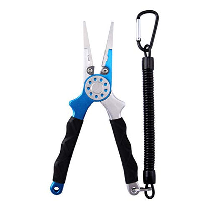 Professional Saltwater/Fresh Water Aluminum Fishing Pliers Tungsten Carbide Cutters Hook Remover with Sheath and Lanyard - color: Blue.t