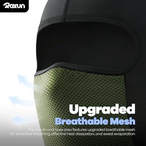 ROXUN Balaclava Moto Face Mask, Summer Cooling Ice Silk Mesh Sun Protection | Ice Silk Cooling, Breathable Mesh, UPF 50+, Helmet Friendly, Glasses Compatible, Versatile Use for Cycling Ski - color: Army Green