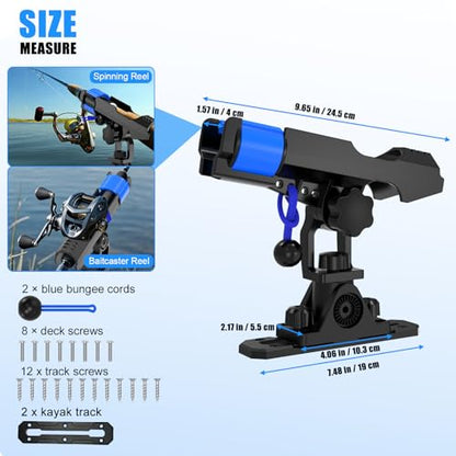 VEXPLO Track Mounted Kayak Rod Holders for Fishing Boat & Canoe 2 Pack | Dual T-Bolt Stable Track Rod Holder Dual Lock Setup Hold Fishing Pole Securely, Versatile Rail /Deck Top/Side Mount Options - color: With Track