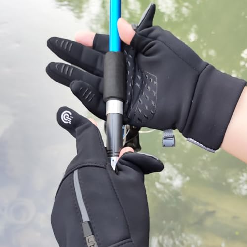 Winter Fingerless Fishing Gloves for Men & Women, Windproof Cold Weather Touchscreen Motorcycle Cycling Gloves for Photography Hunting Driving Ski Running - size: Large