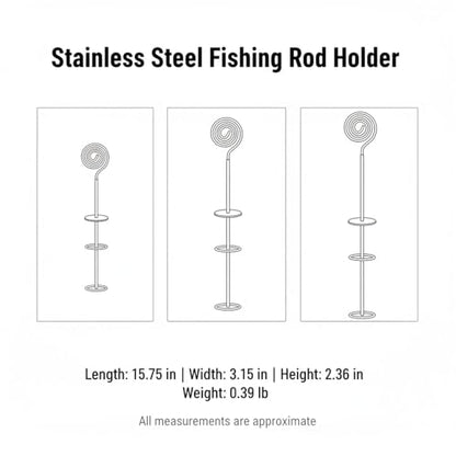 Stainless Steel Fishing Rod Holder with Ground Spike for Sand and Soil, Shoreline Anchor Support (Silver)