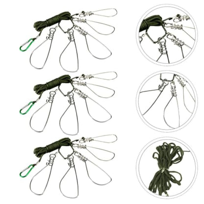 FENICAL Fishing Stringer Clips with 5-Lock Structure 3 Sets Stainless Steel for Convenient Catch and Release, Fish-Friendly Design Live Fish Holder Snap Hooks for Kayak and Bass Fishing