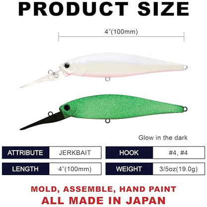 LUCKY CRAFT Pointer 100DD-S, Saltwater Surf Fishing Lures, Jerkbait, Halibut, Surf Perch, Calico Bass, White Seabass, Striped Bass, Sinking, Fishing Gear - color: 711 Super Glow Cherry Berry