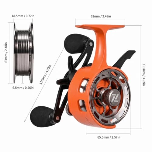 Ice Fishing Reel, 3.2:1 Gear Ratio Ultra Smooth 3+1 Ball Bearings and Magnetic Drop System, Aluminum Alloy Fishing Reel for Ice Fishing and Winter Angling - color: Orange-Left
