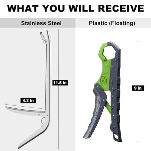 SNAIL TRAIL 11.5" Fishing Hook Remover Tool & 9" Floating Fish Gripper Kit, Stainless Steel Fish Dehooker, Fish Grabber, Saltwater Fish Lip Grip, Hook Extractor Pliers, Fishing Gear and Accessories