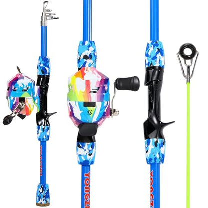Kids Fishing Rod and Reel Combo,Light Weight Fishing Pole with Spinning Fishing Reel Tackle Bag Lures for Youth,Girls and Boys Good Starter Fishing Kit - color: Light Blue