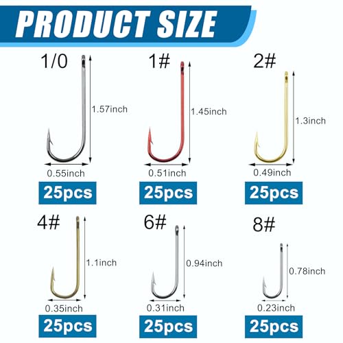 Crappie Panfish Fishing Hooks Aberdeen Hook Kit, 150pcs Aberdeen Fishing Hooks Long Shank Assorted Small Size Sharpened Live Bait Hook Set for Saltwater Freshwater Bass Catfish Trout Crappie Panfish