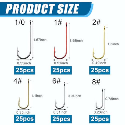 Crappie Panfish Fishing Hooks Aberdeen Hook Kit, 150pcs Aberdeen Fishing Hooks Long Shank Assorted Small Size Sharpened Live Bait Hook Set for Saltwater Freshwater Bass Catfish Trout Crappie Panfish