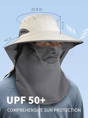 Fishing Hat, Men's Sun Hat, Anti-UV Sun Protection Wide Brim Fisherman Hat with Neck & Face Flap Cover, XL - color: Khaki, size: X-Large-XX-Large