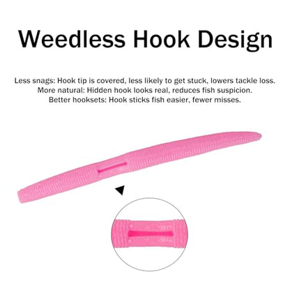 Soft Plastic Worms for Bass Fishing 20pcs FS/RE-09 | Salted ,Soft Plastic ,Fishing Lures ,with Hook Slot ,5.31in ,Saltwater Freshwater ,Bass Baits - color: Color H