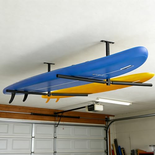 Stainless Steel Ceiling Storage Rack, 10"-18" Height Adjustable,Kayak Overhead Garage Storage Rack, Holds 200 lbs, for High-Altitude Storage of Kayaks, Surfboards, Canoes, Skis, and Ladders - style: Double