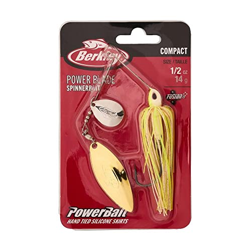 Berkley Power Blade Compact Fishing Spinnerbaits - color: White Chartreuse/Silver + Gold, size: 1/2 oz - Willow Willow