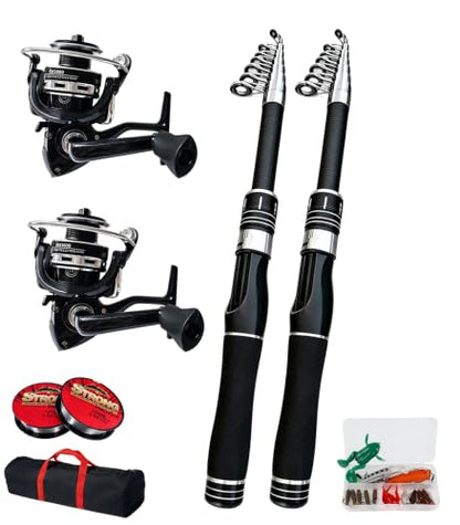 6.9ft Fishing Poles and Reels Combo, 2 Pack Telescopic Fishing Rod and Reel Kits with Lures and Carrier Bag, Lightweight Collapsible Travel Fishing Pole Set for Beginners Men Women