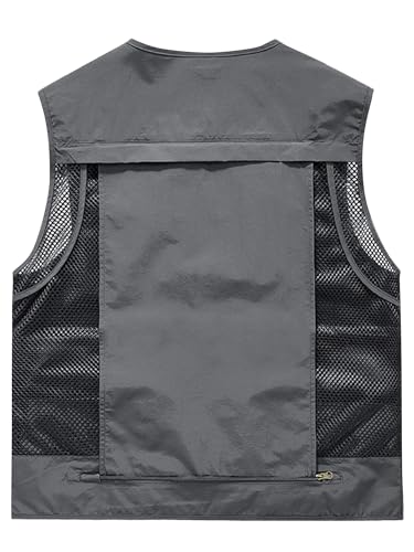 Lucrosun Men's Lightweight Outdoor Fishing Vest Utility Safari Vest with Pockets - color: Grey, size: Medium