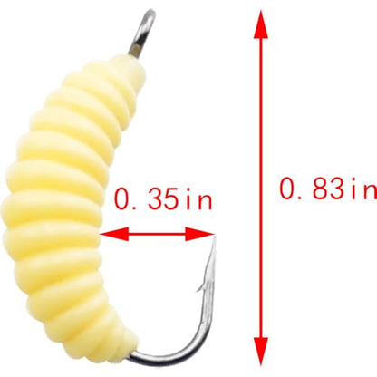 ZCZQC 30PCS Fishing Maggot Bait Set Mealworm Bait Assorted Colours Hooks and Worms Boxed 0.83in for Crab Trout Blue Gill Bass Freshwater Bait Kit
