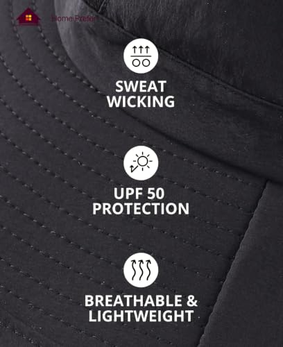 Home Prefer UPF 50+ Sun Hats for Men Women Wide Brim Fishing Hat with Neck Flap UV Protection Sunblock Safari Bucket Hat - color: Black