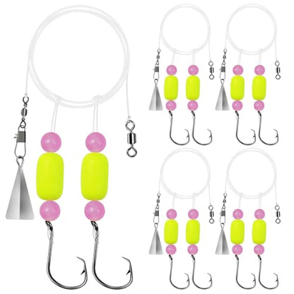 Pompano Rigs for Surf Fishing Saltwater Floats Catfishing Pompano Fishing Rigs with Double Circle Hooks and Pyramid Sinker 5pcs/8pcs - color: yellow- 5pcs