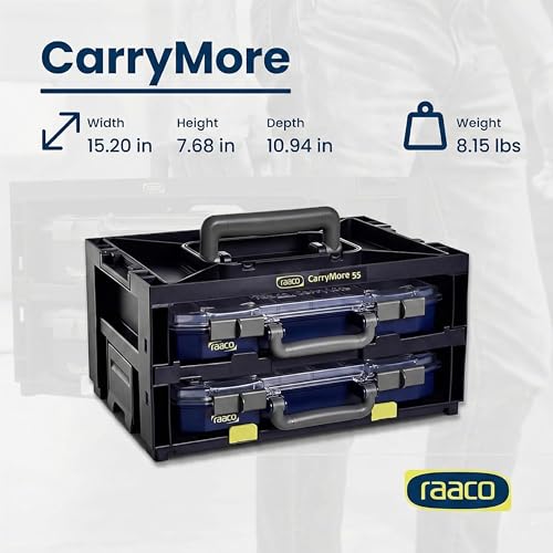 Raaco CarryLite Small Parts Organizer, 16 Inserts CarryMore 55 Storage | Includes 2 CarryLite Slim 2.3 Inch Height Organizers (16 Inserts Each), Stackable Modular Tool Storage Unit, set, module - size: 2x CarryLite Slim, style: Double Pack