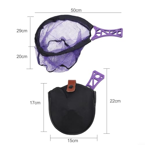 Foldable Fly Fishing Net, Rubber Mesh Landing Net for Trout, Anti Hook Catch and Release Net, Lightweight Portable Stream Hand Net with Waist Mount - color: purple
