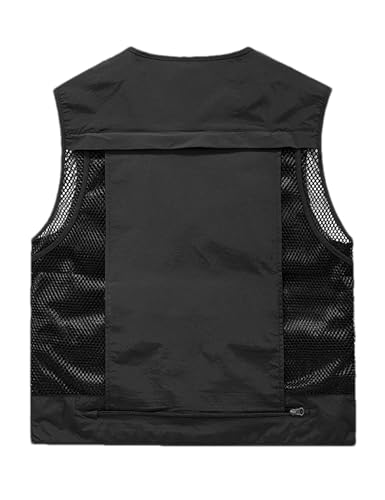 Men's Lightweight Mesh Fishing Vest Utility Outdoor Multi-Pocket Hunting Cargo Vest - color: Black, size: XX-Large