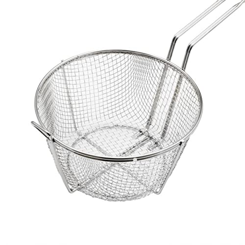 TrueCraftware- 11-1/2” x 5-3/8" Heavy Duty Round Fry Basket Nickel Plated Iron- Deep Fry Basket Frying Multifunctional Fryer Round Food Strainer for Restaurant Kitchen Frying Chips Fish Sausages