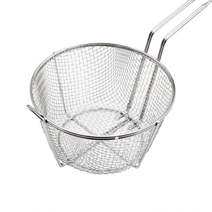 TrueCraftware- 11-1/2” x 5-3/8" Heavy Duty Round Fry Basket Nickel Plated Iron- Deep Fry Basket Frying Multifunctional Fryer Round Food Strainer for Restaurant Kitchen Frying Chips Fish Sausages
