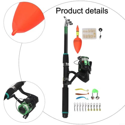 Telescopic Fishing Rod and Reel, Portable Travel Fishing Kit with Tackle Box, Lightweight for Backpacking, Beginner - size: Green Rod Set