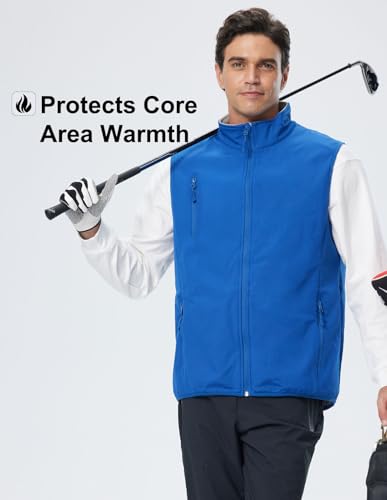 Men's Softshell Vest Fleece-Lined Windproof Sleeveless Jacket for Travel Hiking Fishing Running Golf - color: Midnight Blue, size: Large