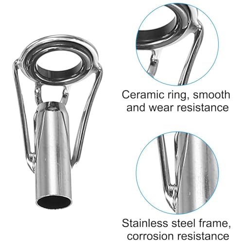 50 Pieces Fishing Rod Tip Repair Kit Rod Tips Kit Replacement for Freshwater Saltwater Rods Stainless Steel Ceramic Ring Guide Replacement Kit