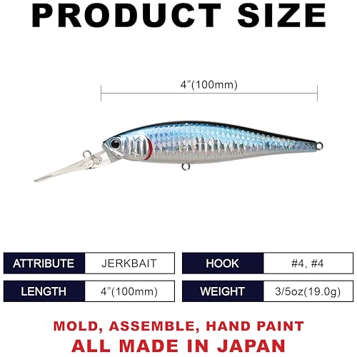 LUCKY CRAFT Pointer 100DD-S, Saltwater Surf Fishing Lures, Jerkbait, Halibut, Surf Perch, Calico Bass, White Seabass, Striped Bass, Sinking, Fishing Gear - color: 721 Zebra MS Aurora Black