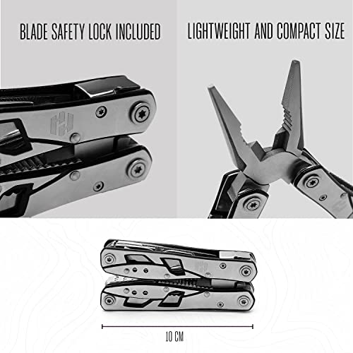 Multitool Plier - 12 In 1 Stainless Steel Pocket Multi Tool With Durable Sheath For Camping, Survival Gear - Safety Locking Camping Accessories With Cutter, Bottle Opener, Screwdriver by Hayvenhurst - style: Plier Multitool