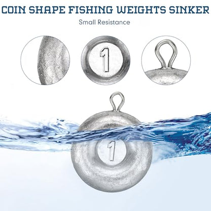 24 Pieces Fishing Disc Sinkers Weights Disc Sinker Fishing Sinkers Weights for Saltwater Catfishing Trolling Surf Tackle - size: 1 oz