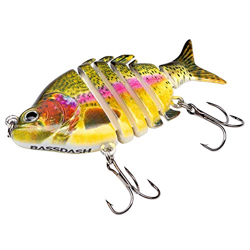 Bassdash SwimPanfish 0.34oz Hard Swimbaits Multi Jointed Topwater Trout Bass Fishing Crank Lure for Freshwater and Saltwater - color: Rainbow