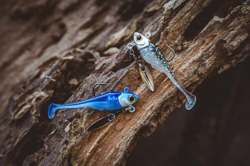 6th Sense – Pecos Underspin Crappie Fishing Lure Kit with 1/8 oz Jig Head and 2 in Swimbaits - color: Royal Minnow, style: Willow Blade