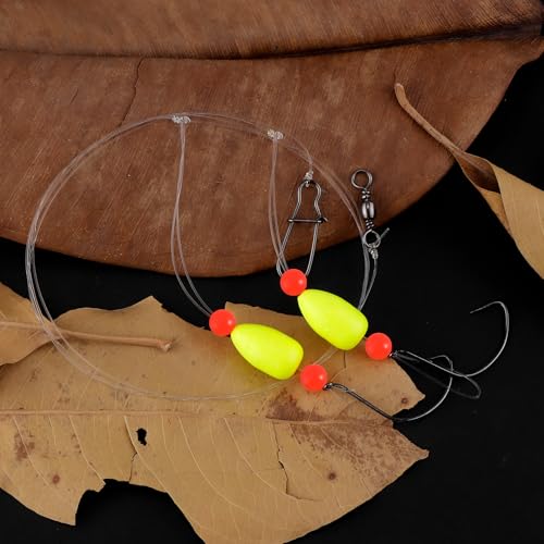 Alwonder 5-Pack Pompano Rigs Surf Fishing Rigs with Snell Floats, Saltwater Live Bait Rig Swivels Duo Lock Snaps Circle Wide Gap Kahle Hooks Rig for Beach Surf Casting Pier Jetty Fishing - color: Yellow 5-Pack, size: #2 Wide Gap Hook