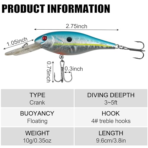 Bass Fishing Lures Kit, Minnow CrankBait VIB Pencil Popper Sinking Wobbler Hard Bait Lures for Bass Trout Walleye Redfish Freshwater Saltwater - color: Combo D-10pcs (3.9" with lip)