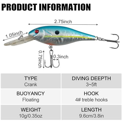 Bass Fishing Lures Kit, Minnow CrankBait VIB Pencil Popper Sinking Wobbler Hard Bait Lures for Bass Trout Walleye Redfish Freshwater Saltwater - color: Combo D-10pcs (3.9" with lip)