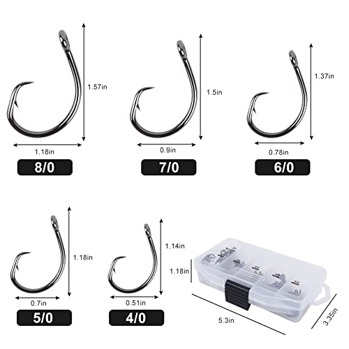 UCEC Circle Hooks Saltwater, in-Line 4X Strong Wide Gap Fishing Circle Hook for Saltwater Freshwater, 50PCS/ 25PCS High Carbon Steel Fishing Hooks for Tuna, Carp, Catfish, Bass, Amberjack and More - style: A1- 4/0, 5/0, 6/0, 7/0, 8/0 50pcs