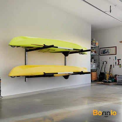 Bonnlo Kayak Storage Rack, Adjustable Heavy Duty Kayak Rack for Kayaks Paddle Boards, Kayak Paddle Holder for Garage, Spacesaver, Gentle on Padding, Boat Organizer - style: 2 Kayaks, Wall Mount