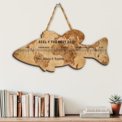 Personalized Wooden Fish Ruler for Fathers Day, Gift From Kids, Fishing Gift for Dad, Funny Fish Ruler Sign for Dad, Fisherman Gifts for Grandpa Sign with Grandkids Name