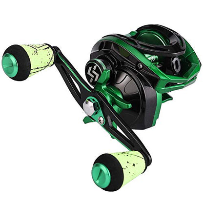 Sougayilang Baitcasting Reels - Colorful Fishing Reel, 8.0:1/7.3:1 Gear Ratios, 9+1 BB, Magnetic Braking System - color: Green- Left Handed