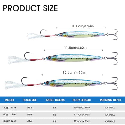 Goture Fishing Jigs, 40g 60g 80g Vertical Jig Saltwater Freshwater, Jig Fishing Lures with Assist Hook and Treble Hook, 5PCS Jigging Spoon Lures, Speed Fast Fall Jigs for Tuna,Salmon,Bass - color: B:5pcs Fishing Jigs, size: 60g