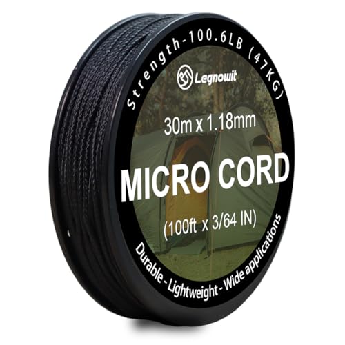 Micro Paracord, 1.18mm x 100ft Thin Mini Utility Braided Small Paracord for Crafting, DIY Project, Camping and More - color: Black, size: 100ft (1 Pack)