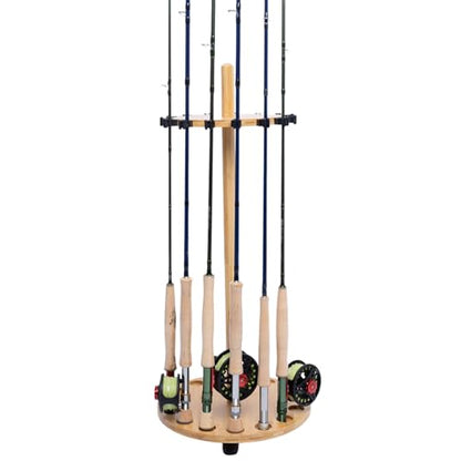 Fishing Pole Rod Racks—Floor Stand Bamboo Fishing Gear Equipment Storage Organizer, Easy Installation - Round rods holder - style: holds up 15 rods